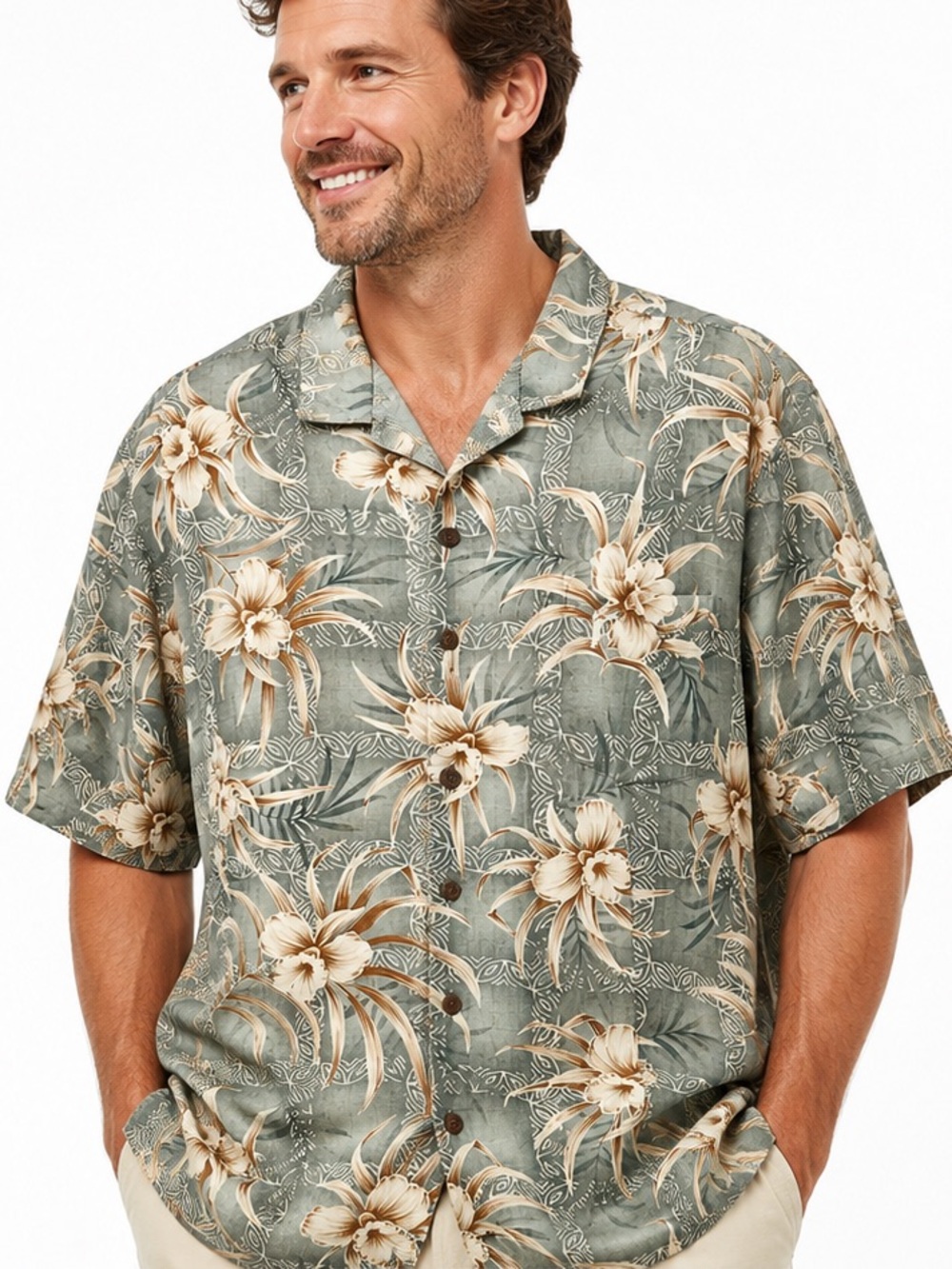 Three Palm Brand Hawaiian Silk Shirt XL Floral Tropical Camp Aloha Button Up
